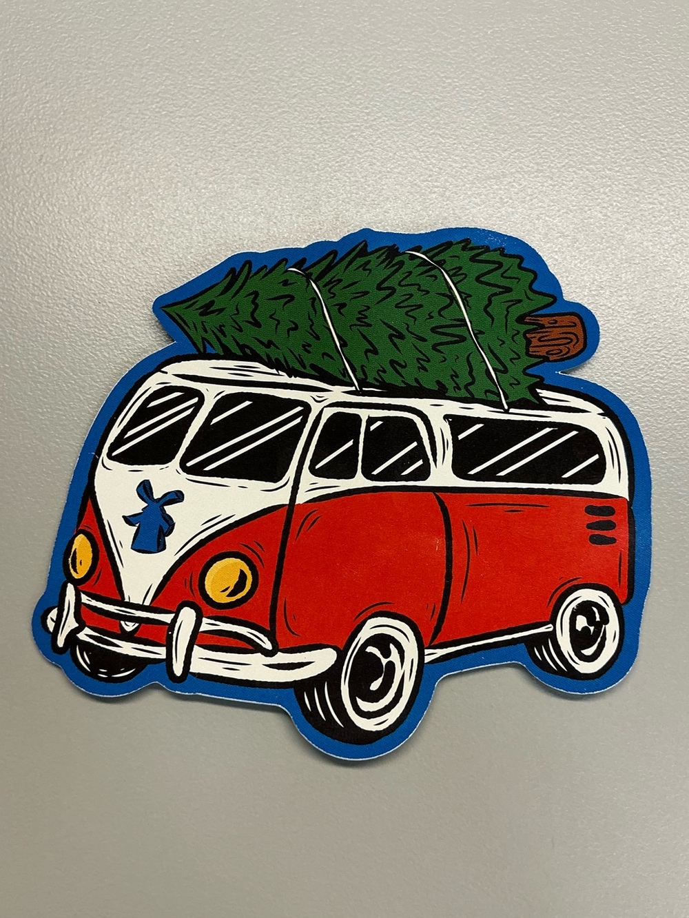 Dutch Bros Holiday Red Camper Van with Green Tree Sticker